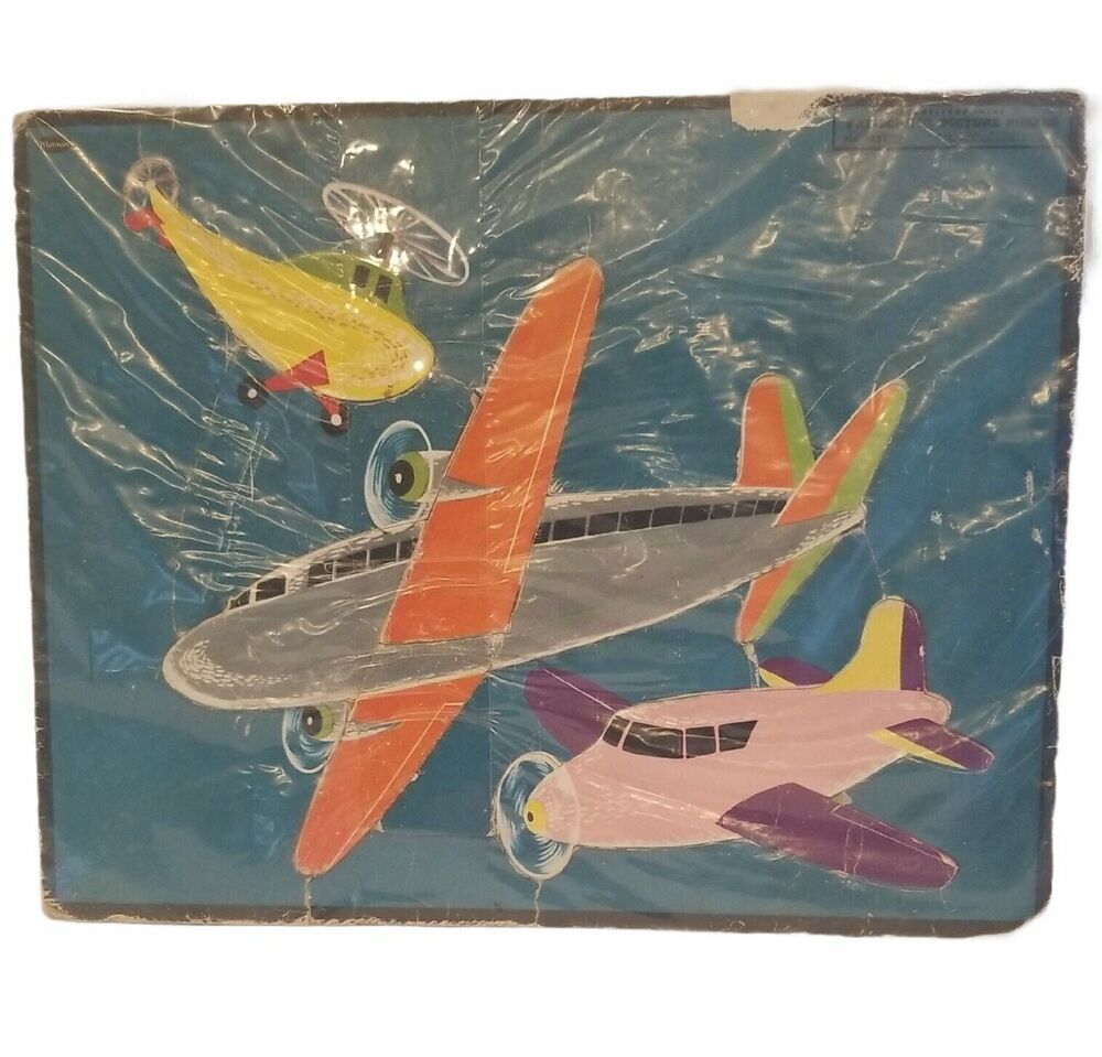 Whitman Frame-Tray Inlay Pre-School Picture Puzzle 1955 Airplanes Vintage